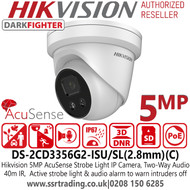 Hikvision 5MP AcuSense Darkfighter Outdoor IP PoE Turret Camera with IR & Built-in Two-Way Audio - 2.8mm Fixed Lens - 40m IR Range - Face Capture -  Strobe Light and Audio Alarm - DS-2CD3356G2-ISU/SL(2.8MM)(C)