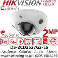 Hikvision - 2MP IP PoE Audio Mini Dome Camera - 2.8mm Fixed Lens - DS-2CD2527G2-LS (2.8mm)