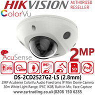 Hikvision 2MP IP PoE Audio Mini Dome Camera - 2.8mm Fixed Lens - DS-2CD2527G2-LS (2.8mm)
