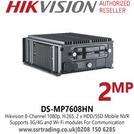 Hikvision DS-MP7608HN 8Ch NVR 1080p, H.265, 2 x HDD/SSD Mobile NVR , Supports 3G/4G and Wi-Fi Modules for Communication, Supports GPS Positioning