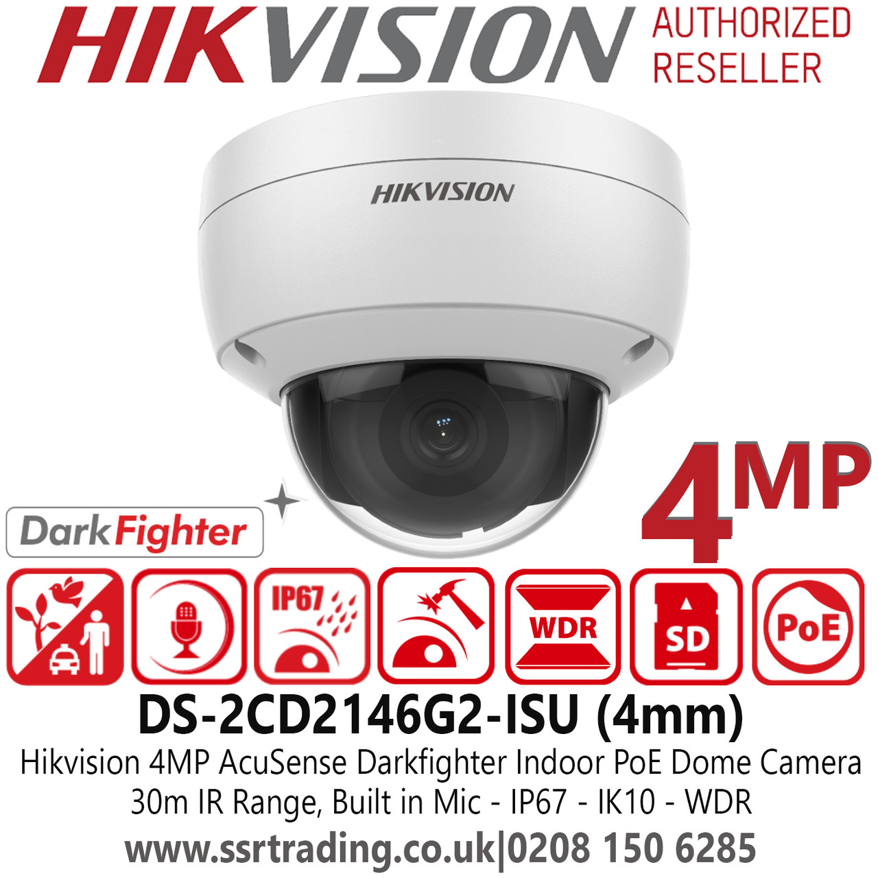 Hikvision DS-2CD2146G2-ISU (4mm) 4MP IP PoE Indoor Dome Camera - 4mm ...