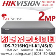 Hikvision 16 Channel 16CH 2MP AoC AcuSense DVR - iDS-7216HQHI-K1/4S(B)