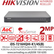 iDS-7216HQHI-K1/4S(B) Hikvision 16 Channel 16CH 2MP AoC AcuSense DVR 