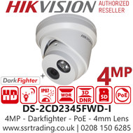 Hikvision DS-2CD2345FWD-I(4mm) 4MP 4mm Lens Darkfighter PoE Network Turret Camera, 30m IR Distance, IP67 Weatherproof, 120dB WDR, Built-In Micro SD/SDHC/SDXC Card Slot