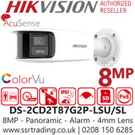 Hikvision DS-2CD2T87G2P-LSU/SL AcuSense 8MP ColourVu Panoramic PoE IP Bullet Camera - 4mm lens - Audible Warning 