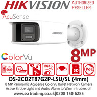 Hikvision AcuSense 8MP Fixed Lens ColourVu Panoramic Bullet PoE Camera with Audible Warning and Strobe Light - DS-2CD2T87G2P-LSU/SL (4mm) 