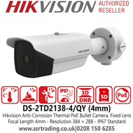 Hikvision Anti-Corrosion Thermal Network PoE Bullet Camera with 4mm Fixed Lens - DS-2TD2138-4/QY 