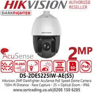 Hikvision DS-2DE5225IW-AE(S5) 2MP AcuSesne DarkFighter IP PoE Speed Dome PTZ Camera, 25× Optical Zoom, 16× Digital Zoom, 150m IR Range, Face Capture 