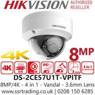 Hikvision 8MP Fixed Lens Dome Camera - DS-2CE57U1T-VPITF (3.6mm)