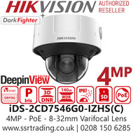 Hikvision 4MP Outdoor Varifocal Lens IP PoE Dome Camera -DeepinView - Darkfighter -50m IR  Range - IP67 - IK10 - Face Capture - Defog -  H.265+ Compression -  iDS-2CD7546G0-IZHS(8-32mm)(C)