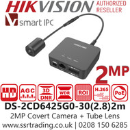 Hikvision 2MP IP PoE Covert Camera with Tube Lens (2m Cable) - DS-2CD6425G0-30(2.8mm)2m 