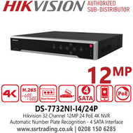 DS-7732NI-I4/24P Hikvision NVR 32 Channel 12MP PRO Series NVR with 4 SATA 24 PoE Embedded Plug & Play 