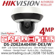 DS-2DE2A404IW-DE3/W Hikvision 4MP Mini PTZ Camera 4x Optical Zoom Built-in Mic Wi-Fi 
