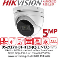 5MP Hikvision Outdoor Motorized Varifocal Lens Turret Camera-DS-2CE79H0T-IT3ZF (C)