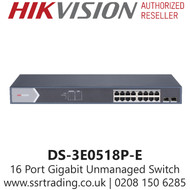 Hikvision 16 Port Gigabit Unmanaged PoE Switch - DS-3E0518P-E