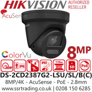 Hikvision 8MP 4K PoE ColorVu Two Way Audio Turret - DS-2CD2387G2-LSU/SL(2.8MM)B(C)