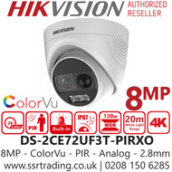 Hikvision 8MP ColorVu PIR Siren Turret Camera with Audio - DS-2CE72UF3T-PIRXO(2.8mm)