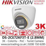 Hikvision 3K ColorVu PoC Fixed Lens Turret Camera - DS-2CE72KF3T-E(2.8mm)
