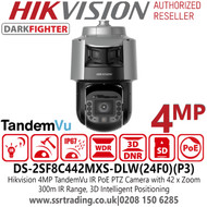 Hikvision 4MP TandemVu IR PTZ with 42 X Optical Zoom, 300 IR Distance, Darkfighter Technology - DS-2SF8C442MXS-DLW-24F0-P3