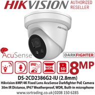 DS-2CD2386G2-IU Hikvision 8MP AcuSense Darkfighter PoE IP Turret Camera with 2.8mm Lens, 30m IR Distance, IP67 Weatherproof, 120dB WDR, Built in Microphone