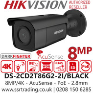 Hikvision 4K/8MP AcuSense PoE Black Bullet Camera - DS-2CD2T86G2-2I (2.8mm)