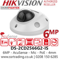 Hikvision DS-2CD2566G2-IS (4mm) 6MP IP PoE Outdoor Mini Dome Audio Camera with DarkFighter AcuSense Technology, 4mm Fixed Lens, 30m IR Range, IP67, Built in microphone,  Face Capture,  Smart Motion Detection 