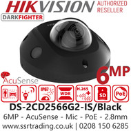 Hikvision 6MP AcuSense Audio Mini Dome PoE Camera - DS-2CD2566G2-IS/Black (2.8mm)