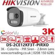 Hikvision 3K ColorVu PIR Siren Analog Bullet Camera - DS-2CE12KF3T-PIRXO (2.8mm)