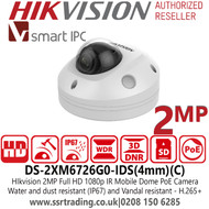 Hikvision DS-2XM6726G0-IDS(4mm)(C) 2MP IR Full HD 1080p 4mm Fixed Lens Mobile Dome PoE Camera, Efficient H.265+ Compression Technology, Water and Dust Resistant (IP67) and Vandal Resistant(IK08)
