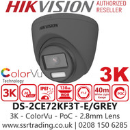 Hikvision 3K ColorVu PoC Analog Turret Camera in Grey - DS-2CE72KF3T-E(2.8MM)/GREY