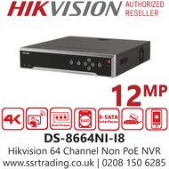 Hikvision  64 Channel 12MP No PoE NVR 8 SATA - DS-8664NI-I8