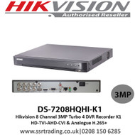 Hikvision 8 Channel 3MP Turbo 4 DVR Recorder K1 HD-TVI-AHD-CVI & Analogue H.265+ (DS-7208HQHI-K1)