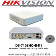  Hikvision 8 Channel 3MP DVR up to 6TB HDD - (DS-7108HQHI-K1)