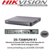 Hikvision 8 Channel 5MP Turbo 4 DVR Recorder K1 HD-TVI-AHD-CVI & Analogue H.265+ (DS-7208HUHI-K1)