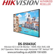DS-D5043UC Hikvision 42.5-inch 4K Monitor - Multiple inputs: HDMI, VGA, RJ45, USB - 24/7 Operation