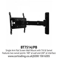 Single Arm Flat Screen Wall Mount with Tilt & Swivel - Recommended Screen Size up to 47" - BT7514/PB 