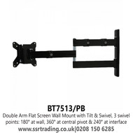 Double Arm Flat Screen Wall Mount with Tilt & Swivel - Recommended Screen Size up to 28" - BT7513/PB 