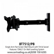 Single Arm Flat Screen Wall Mount with Tilt & Swivel - Recommended Screen Size up to 28" - BT7512/PB 