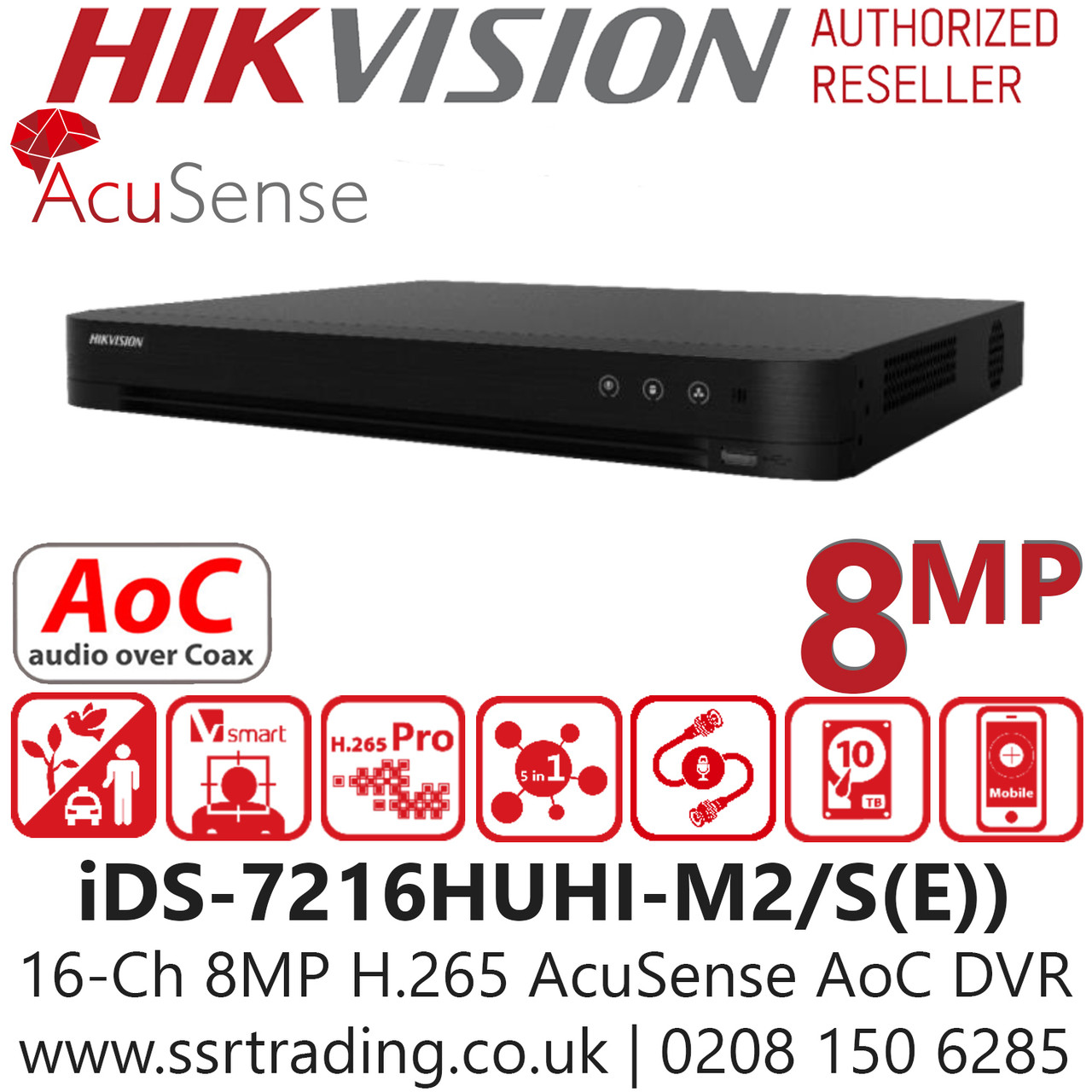Hikvision 16 Channel 8MP H.265 AcuSense AoC DVR - iDS-7216HUHI-M2/S(E)