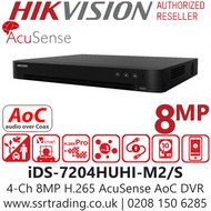 Hikvision - 4 Channel 8MP H.265 2 SATA AcuSense AoC DVR - iDS-7204HUHI-M2/S