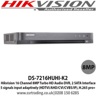 Hikvision 16 Channel 8MP 4K Turbo 4 DVR Recorder K2 HD-TVI-AHD-CVI & Analogue up to 24TB H.265+ DS-7216HUHI-K2 