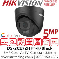 Hikvision - 5MP ColorVu Fixed Lens  Black TVI Turret Camera - DS-2CE72HFT-F/Black (3.6mm)