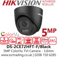 Hikvision 5MP ColorVu TVI Black Turret Camera - DS-2CE72HFT-F/Black (3.6mm)