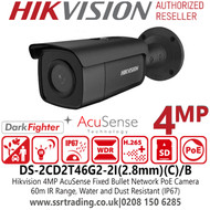 Hikvision DS-2CD2T46G2-2I/Black (C) 4MP AcuSense DarkFighter PoE Black Bullet Camera with 2.8mm Fixed Lens, 60m IR Range, IP67