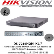 Hikvision 16 Channel 3MP PoC Turbo 4 DVR Recorder K2 HD-TVI-AHD-CVI & Analogue H.265+ (DS-7216HQHI-K2/P)