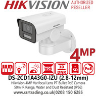 Hikvision 4MP 2.8-12mm Varifocal Lens Outdoor Bullet PT PoE Camera with 50m IR Range - DS-2CD1A43G0-IZU (2.8-12mm)