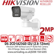 Hikvision 2MP 2.8-12mm Varifocal Lens Outdoor PT Bullet Network PoE Camera with 50m IR Range - DS-2CD1A23G0-IZU (2.8-12mm)