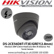 Hikvision 2MP 2.8mm Fixed Lens 40m IR Distance  PoC Turret Camera-DS-2CE56D8T-IT3E/GREY
