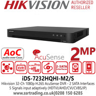 Hikvision 32 Channel 1080p H.265 AoC AcuSense DVR - HDTVI/AHD/CVI/CVBS/IP Video Input - Deep Learning-based Perimeter Protection - iDS-7232HQHI-M2/S
