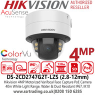 Hikvision 4MP PoE IP ColorVu AcuSense Outdoor/Indoor Vandalproof Dome Network Camera with 2.8mm-12mm Motorized Varifocal Lens, 40 White Light Range, Face Capture - DS-2CD2747G2T-LZS (2.8-12mm)